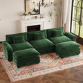 HUSFU 120 Cloud Couch Modular Sectional Sofa with Ottoman 3-Seat Modern Chenille Upholstered U-Shaped Deep Seat Sofa Couch for Living Room Bedroom and Apartment Green