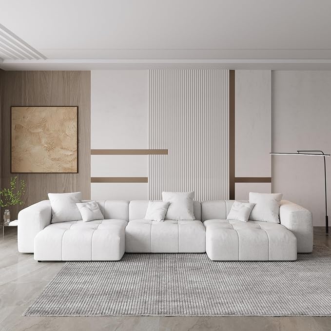 WJShome 144 Sectional Couches for Living RoomModular Sectional Sofa U Shaped Couch Linen Deep Seat Cloud Couches with Pillow for Living RoomWhite