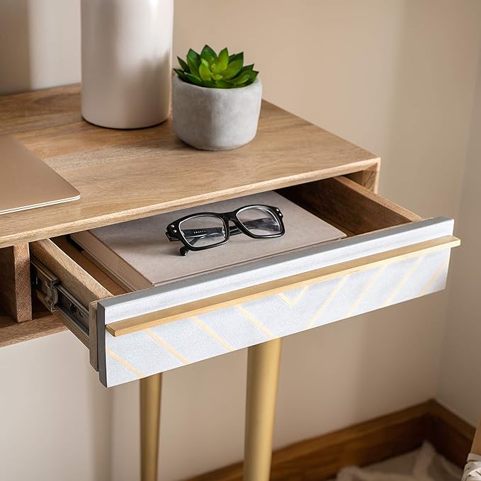 Safavieh Home Office Leni Modern Natural and Grey and Brass 1-drawer Desk