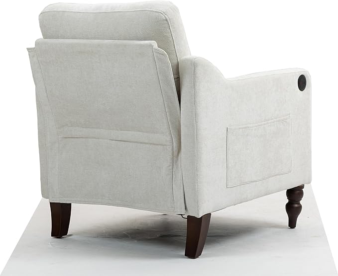 Accent Chair for Living Room Mid-Century Armchairs for Small Spaces Chenille Upholstered Comfy Reading Armchair with Studded for Bedroom (Beige-B)