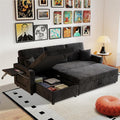 Rovibek 83 Convertible Sofa Bed Couch with Storage &amp USB Port – 4 in 1 L Shaped Sofa with Pull Out Couch Bed Side Table Cup Holder for Living Room Apartment Office Small Spaces Black