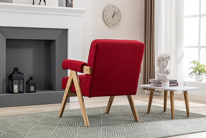 Leisure Chair with Solid Wood Armrest and Feet Mid-Century Modern Accent Chair for Living Room Bedroom Studio Chair