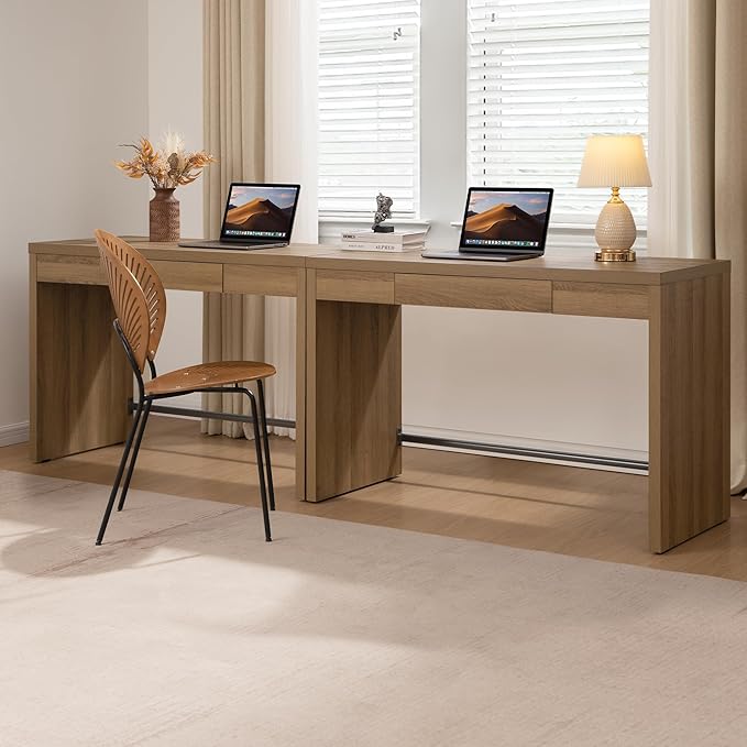 SICOTAS Home Office Executive Desk - 47-Inch Computer Desk with Drawer Farmhouse Writing Study Desk with StorageBoho Makeup Vanity Table for Bedroom (Reclaimed Caramel Oak 2 Pieces)