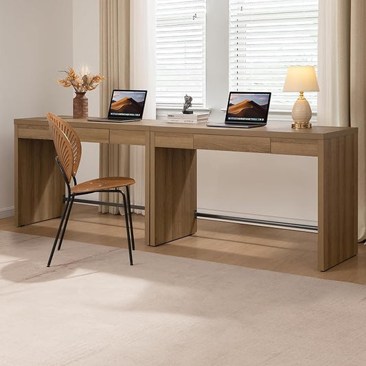 SICOTAS Home Office Executive Desk - 47-Inch Computer Desk with Drawer Farmhouse Writing Study Desk with StorageBoho Makeup Vanity Table for Bedroom (Reclaimed Caramel Oak 2 Pieces)
