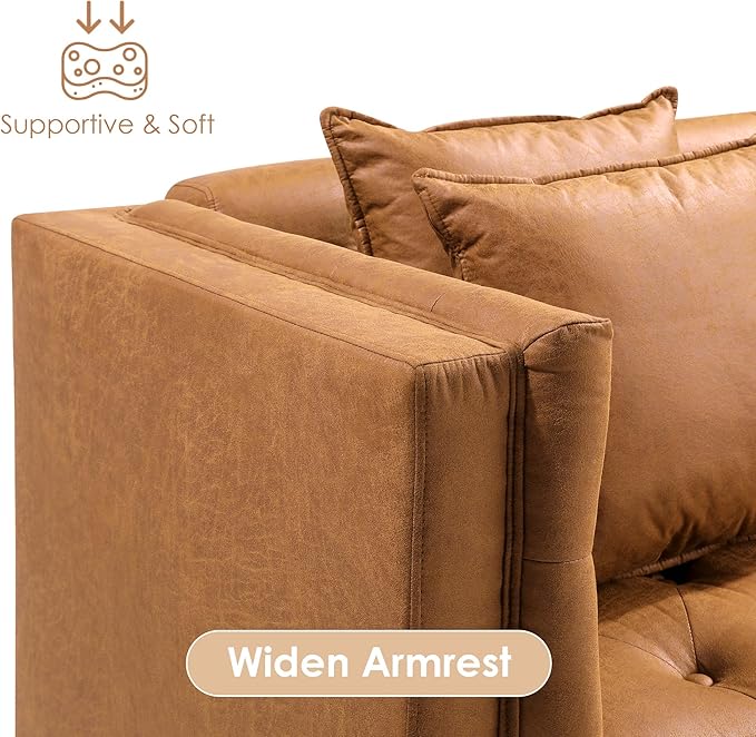 HIFIT 2 Piece Sofa Set for Living Room Modern Sofas Couches with 2 Pillows Button Tufted Couch with Extra Deep Seats 3 Seat Sofa for Apartment Lounge Brown