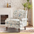 HULALA HOME Accent Chair with Solid Legs &amp Removable Cushion Blue Floral Comfy Upholstered Armchair Leisure Single Sofa Chair for Living Room Bedroom