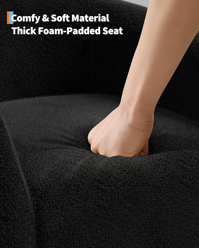GarveeHome Accent Chair Set of 2 Living Room Chairs Barrel Boucle Chairs Comfy Armchairs for Bedroom Reading Room Reception Chairs(Black)