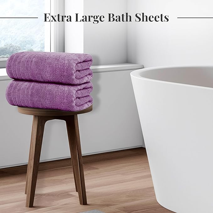 Tens Towels Pack of 2 Extra Large Bath Sheets 35 x 70 Inches 100% Cotton Larger &amp Lighter Weight Quicker to Dry Super Soft &amp Absorbent Oversized Bath Towels Purple