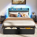 Furnulem Queen Bed Frame with Headboard Storage Platform Bed Frame Queen Size with Charging Station 2 Drawers &amp LED No Box Spring Needed Noise Free Easy Assembly Rustic Grey (1000 lbs Capaci