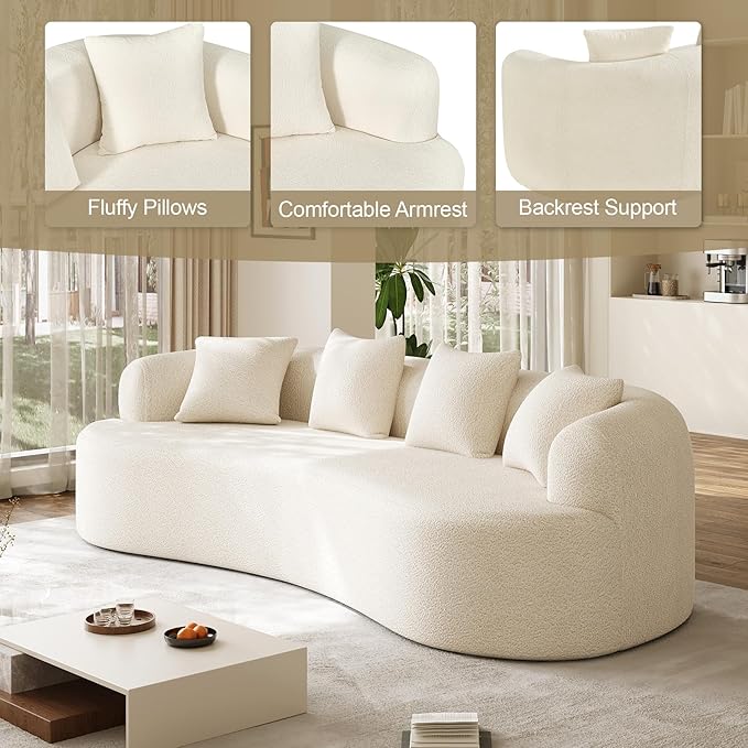 Oversized Sectional Sofa for Living Room Modern Luxury Plush Chenille 4-Seater Extra Deep &amp Wide Seat Curved Cloud Couch with 4 Throw Pillows No Assembly Needed Cream White
