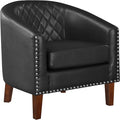 Prilinex Comfy Barrel Accent Chair - Faux Leather Living Room Chair Club Chair with Cushion Diamond Grid Backrest &amp Nailhead Trim Guest Chair for Office Bedroom &amp Waiting Room Black