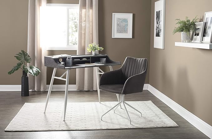 Calico Designs Adelaide Mid-Back Swivel Office Accent Chair – Dark Gray Faux Suede Tufted Upholstery White Metal Legs 250-lb Capacity – Modern Accent Home Office Swivel Seat