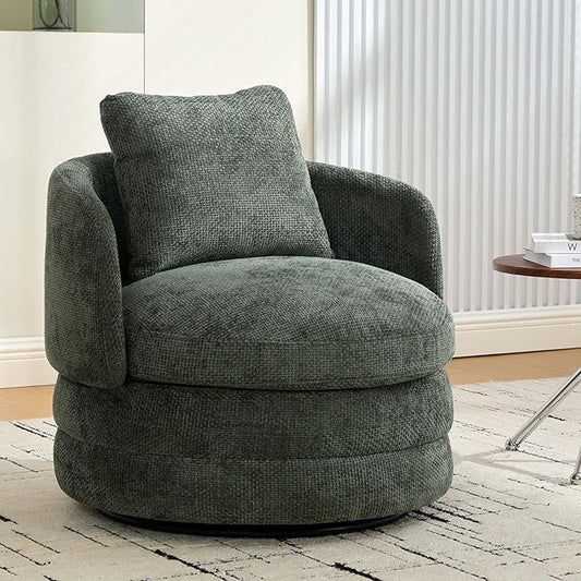 Beige Swivel Accent Chairs for Living Room Round Swivel Barrel Chair with Comfy Pillow &amp Curved Backrest Small Upholstered Armchair for Small Spaces Bedroom Office (Green)