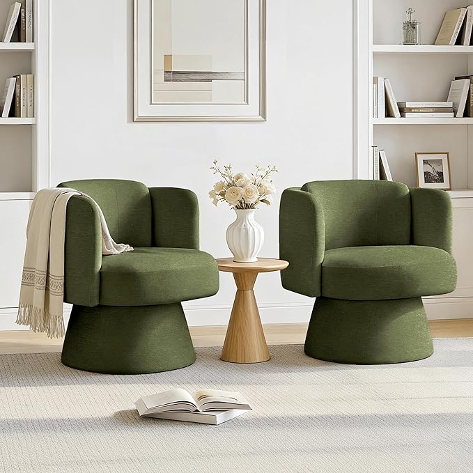 Swivel Barrel Chair360° Accent Chairs with Round BackrestUpholstered Lounge Chair for VanityLiving RoomBedroomReading NookGreen