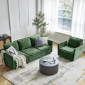 HULALA HOME Modern Chenille Sofa Set Single Seat Sofa 3 Seat Sofa 2 Piece Cloud Couches Set with Storage Comfy Deep Upholstered Armchair Couches for Living Room Apartment Green