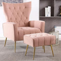 ODUWA Velvet Accent Chair with OttomanModern Accent Chairs with Armrests and BackrestButton Tufted ChairSingle Recliner Armchair with Ottoman for Living Room Bedroom Office