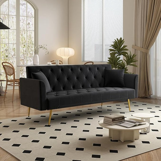 KEIKI 72 2Seat Velvet Sofa Couch for Urban Loft Home Office Style Conscious Urban Professionals Cozy Warm Perfect for Entertaining Relaxation Classic Refined Premium Design Black