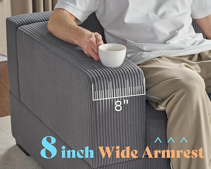 AMERLIFE 137 Inch Oversized Sectional Sofa Large Double Chaise Couch Comfy Sofa Couch with Right Chaise Grey Corduroy Sofa