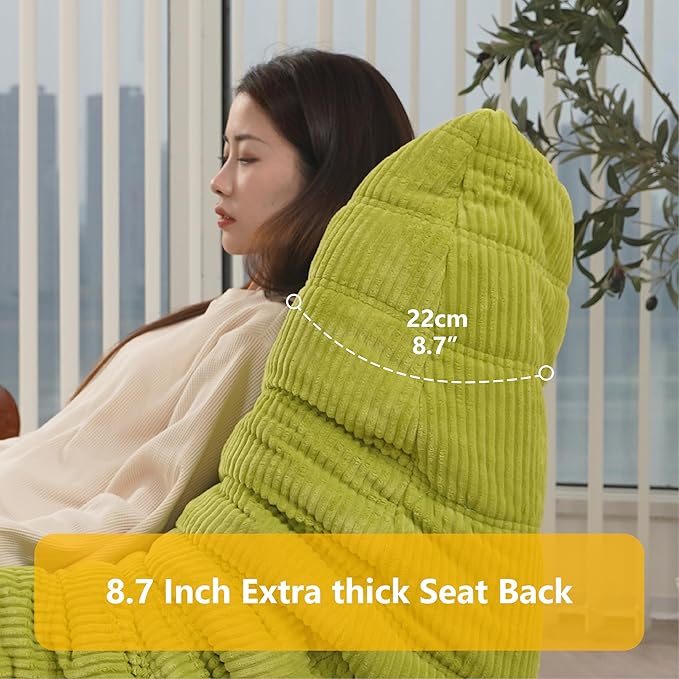 N&ampV Fireside Chair Mid Century Armless Floor Sofa Soft Premium Corduroy Floor Lounge Chair Foam Sofa Accent Chair for Living Room Bedroom and Office Lime