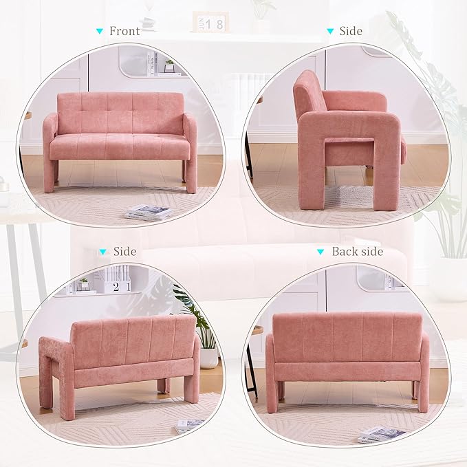 47'' Modern Loveseat Comfortable Small Couch for Two with Chenille Fabric Minimalist Accent Chair for Bedroom Office Entryway Dorm (Pink)