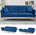 70 Velvet Futon with Adjustable Backrest and Armrests Sofa Bed with Extra Pillows for Waiting Room Living Room and Office Blue