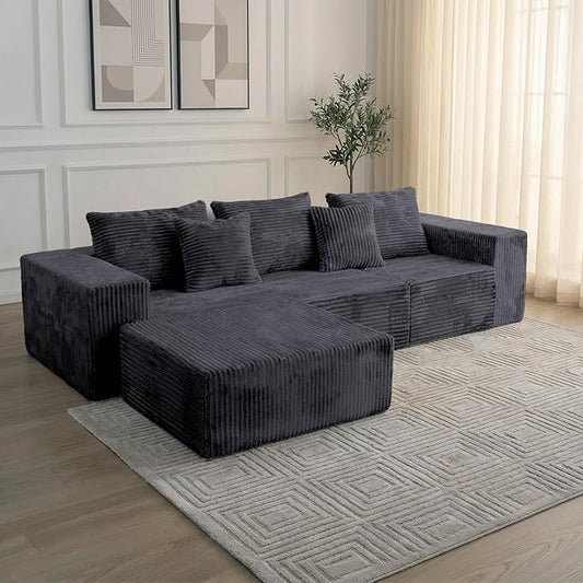 Sytopia 109 L-Shaped Cloud Couch Modular Sectional Sofa with Deep Seat for Living Room Bedroom Modern Floor Couch Corduroy Comfy Sleeper Futon Sofa Bed 40D Foam Furniture Left Facing | Luxury Fab