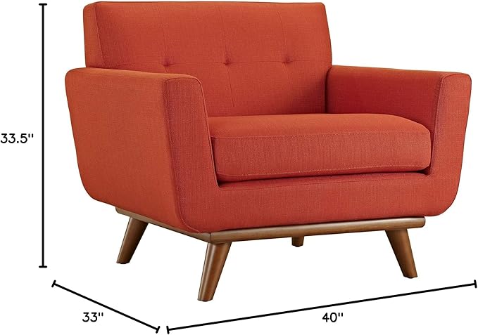 Modway Engage Mid-Century Modern Upholstered Fabric Accent Arm Lounge Chair Wood in Atomic Red Armchair