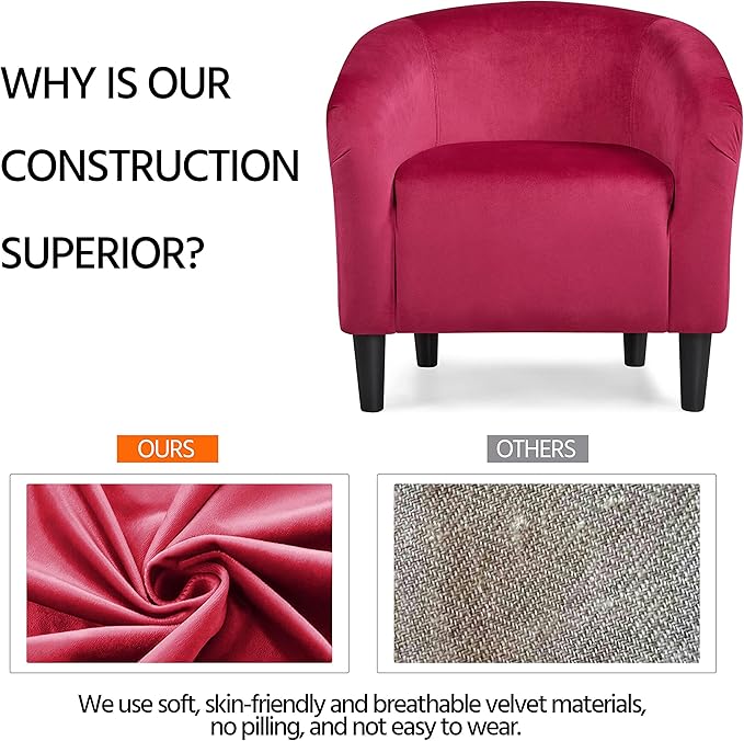 Yaheetech Accent Chairs Velvet Barrel Chair Cozy Club Chairs with Sturdy Legs and Soft Padded Seat for Bedroom/Living Room/Reading Room Rose Red Set of 2