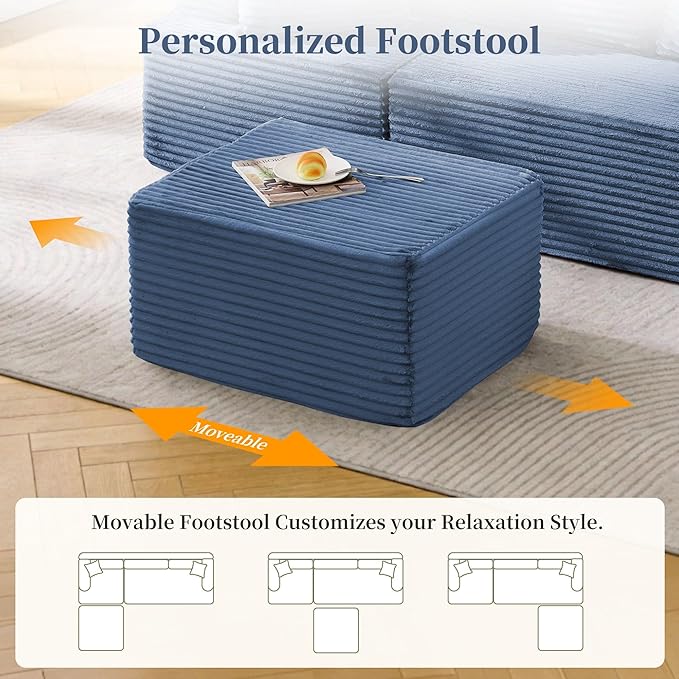 80 Cloud Modular Sectional Sofa with L-Shaped Boneless Couches for Living Room Fluffy Comfy Corduroy Deep Seat with Ottoman Bedroom Apartment No Assembly Required