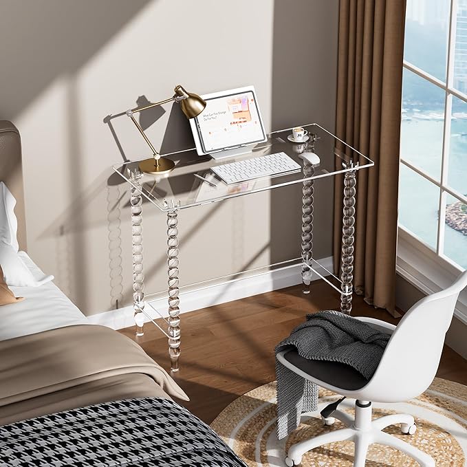Acrylic Desk Computer Laptop Table Writing Desk Console Entrance Table for Home Office Study Desk (Clear 39.4“W×19.7”D×29.5“H)
