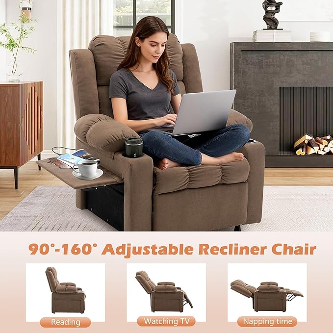 Brown Power Recliner Chair for Adults Single Sofa Recliner with Massage and Heat for Living Room Bedroom Upholstered Accent Reclining Armchair Blue