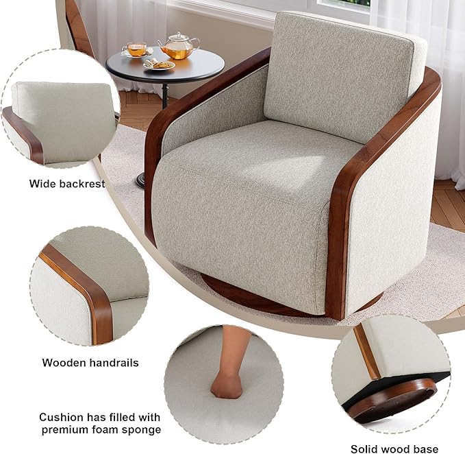UIXE Swivel Barrel Chair Chenille Accent Chairs Upholstered Club Armchair for Living Room Contemporary Arm Chair Bedroom Reading Seat Nook Single Sofa with Back Pillow - Beige Brown