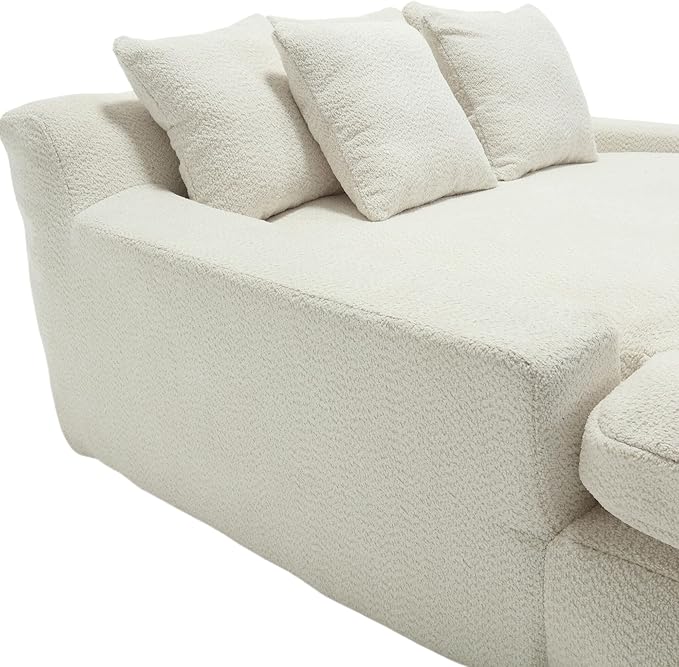 Chenille Double Chaise Lounge Indoor for Huge Person Upholstered Cloud Sofa Bed with 5 Pillows and Armrests Twin Sleeper Sofa Couch Bed for Living Room Guest Room Club (White)