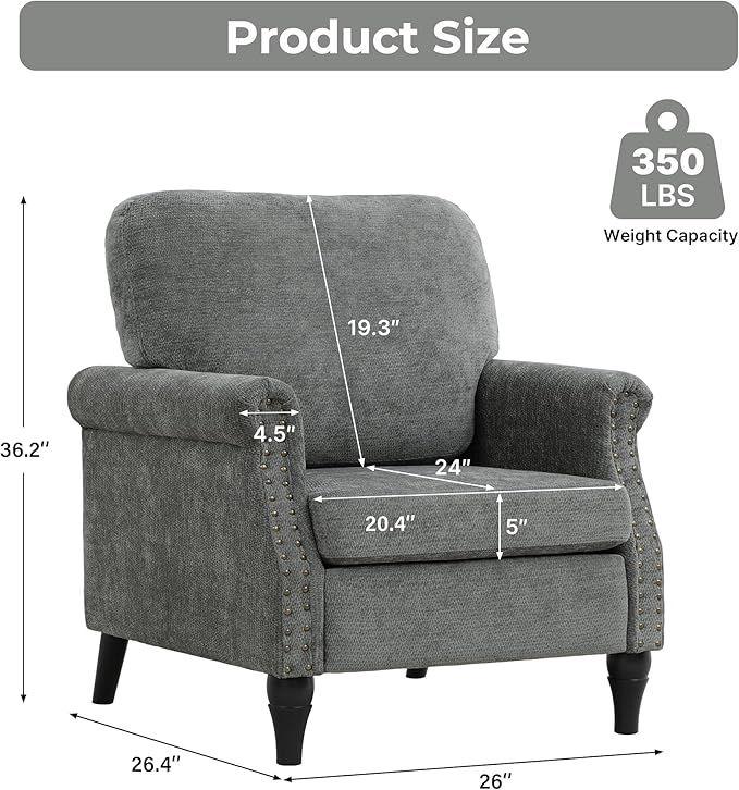 Accent Chair for Living Room Modern Mid Century Reading Chair Armchair High Back Upholstered Armchair with Wooden Legs for Office Apartment Small Room 1PCS LIGHTGREY