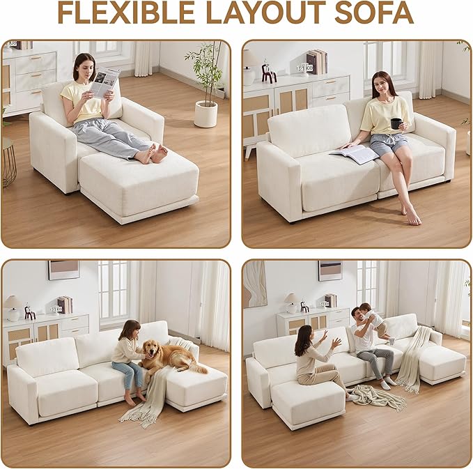 44.2 Oversized Sofa Chair with Ottoman Upholstered Accent Chair with Thick Cushions Single Sofa Lounge Chenille Comfy Reading Chair for Living Room Easy Assembly White
