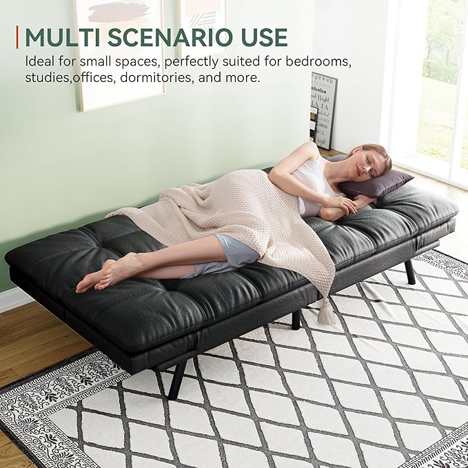 Opoiar 71 L Covertible Futon Sofa BedFaux Leather Futon Couch Memory Foam Modern Loveseat Sleeper Small Splitback Sofa Couches for Living RoomRVHome OfficeApartmentMatte Black