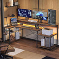 Bestier 71.5 inch Computer Desk with Power Outlets L Shaped LED Home Office Desk with Long Monitor Stand Large Corner Desk with Storage Shelf Cup Holder &amp Headset Hooks Modern Simple Table