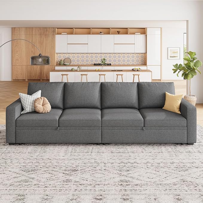 HONBAY Modular Sectional Sleeper Sofa Bed with Pull Out Bed Linen Convertible Sectional Couches for Living Room - Dark Grey