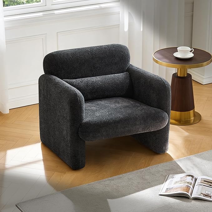33.86 Inch Velvet Single Sofa for Living RoomAccent Chair for Small Spaces Modern Upholstered Armchair with Lumbar PillowComfy Reading Chair for Bedroom (300lbs Capacity)Dark Grey