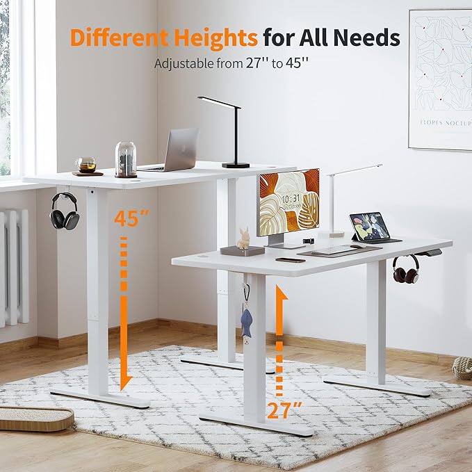 BANTI 40'' Electric Standing DeskAdjustable Height Stand Up DeskSit Stand Home Office Desk White Top