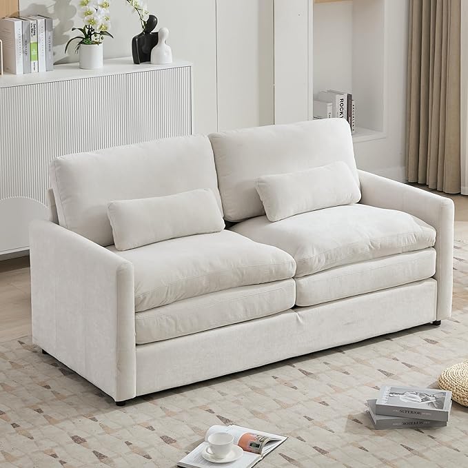 68.1 Oversized Cozy Upholstered Loveseat Sofa Oversized Comfy Comfy Cloud Sofa Double Cushion Loveseat Sofa Plush Cushion Sofa Couch for Living Room Office Apartment (Beige-2c)