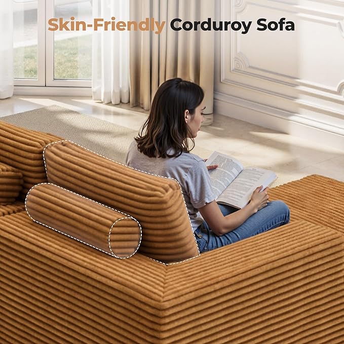 111‘’ Modular Sectional Cloud Couches with L Shaped Upholstered Deep Seat Boneless Sofa for Living Room Bedroom No Assembly Required-Camel