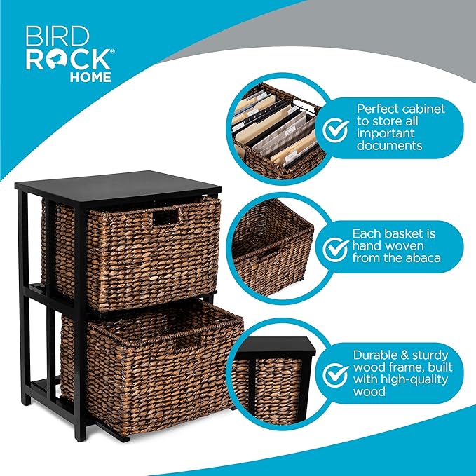BIRDROCK HOME 2 Tiered File Cubby w/Wood Top - File Cabinet Home Office Storage Nightstand Decorative Wooden Organizer | Desk Modern Table Shelves Side Table Craft Furniture - Brown Wash