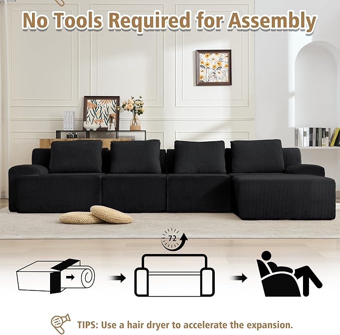 KIGOTY Modular Sectional Sofa Set 5 PCS Comfy Cloud Sectional Couch with Deep Seat Sleeper Sofa Bed with Ottoman Modern Boneless Couch for Living Room No Assembly RequiredBlack