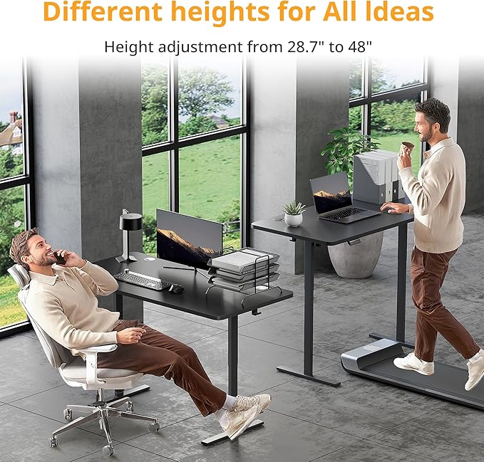 Simple Deluxe Adjustable Height Stand up Desk Electric Adjustable Height Standing Desk Sit to Stand Up Desks with Splice Board 24x63 Inches Memory Computer Home Office Desks Black