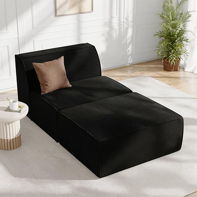 Cozy Castle 35 Ottoman for Sectional Couch Comfy Corduroy Futon Sofa Boneless Couches for Living Room Bedroom No Assembly Required (Black)