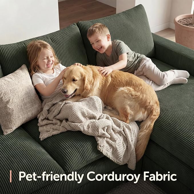 HONBAY 127.2 Inch Corduroy Cloud Modular Sectional Sofa with Chaise Deep Seat U-Shaped Couch with Storage for Living Room Apartment Small SpaceGreen