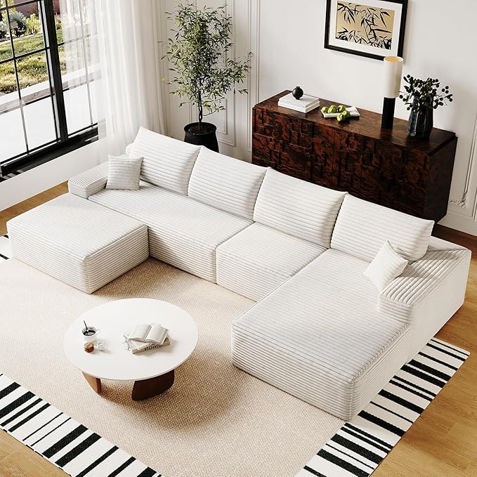 135.4 Oversized Cloud Modular Sectional Sofa U-Shaped Couches with Ottoman for Living Room Deep Seat Boneless Couch 1600lb Weight Capacity No Assembly Required (White Right Facing Chaise)