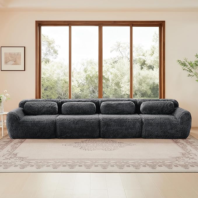 149 Sectional Couches for Living Room Comfy Boneless Couch 4 Seater Cloud Sofa Compressed Couch with Deep Seat Modern Modular Sectional Plush Floor Sofa No Assembly (Grey)