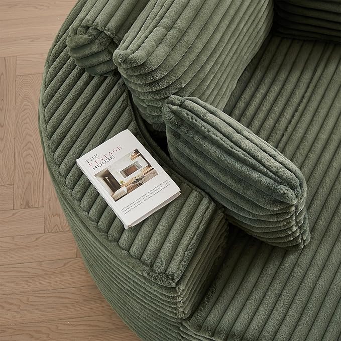 55 inch 360° Swivel Accent Chair Chaise Lounge Chair Indoor Oversized Round Swivel Accent Chair Modern Corduroy Single Sofa Chair Deep Seat Chair for Living Room Bedroom Apartment Green